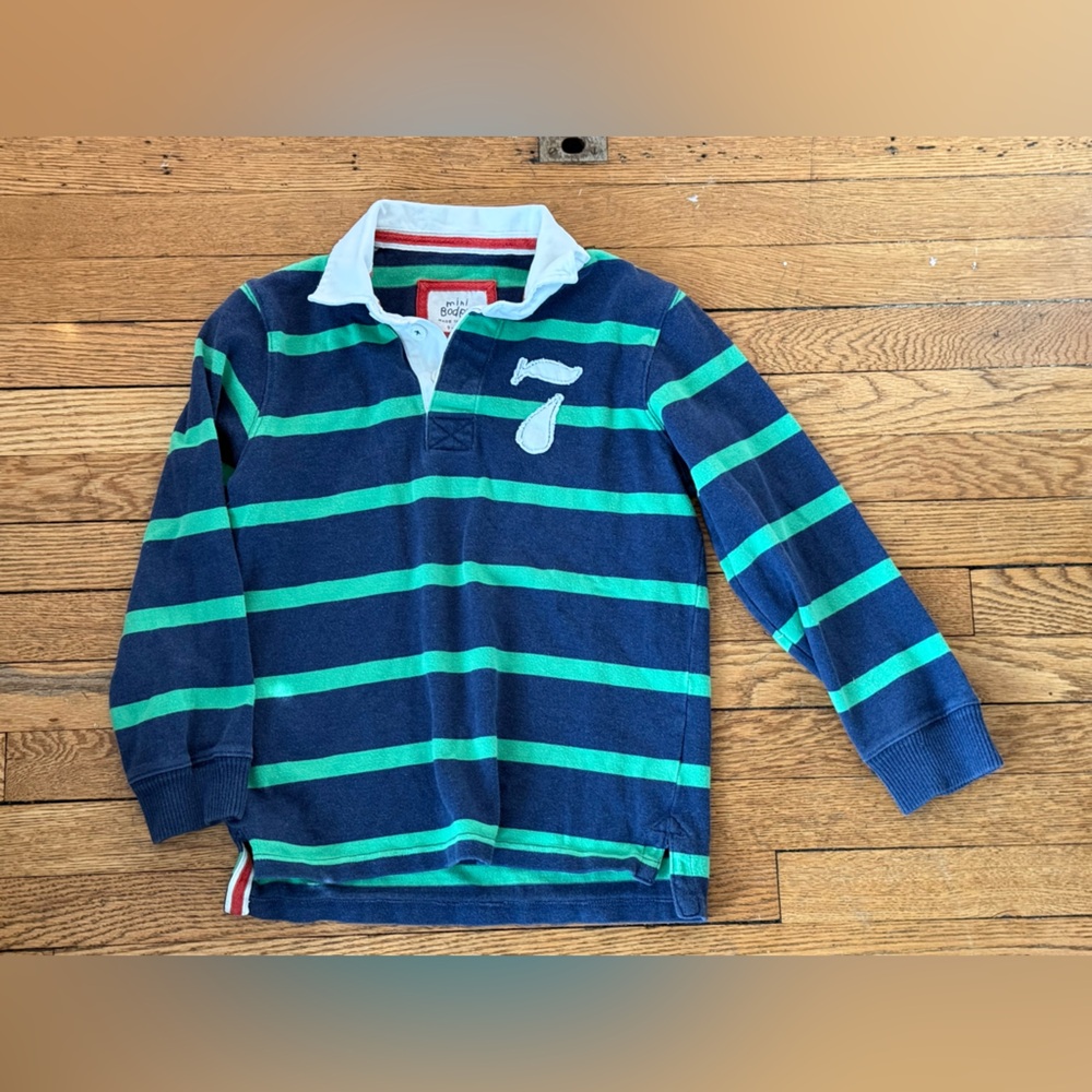 Mini Boden Striped Blue and Green Polo Shirt - Size 9 / 10